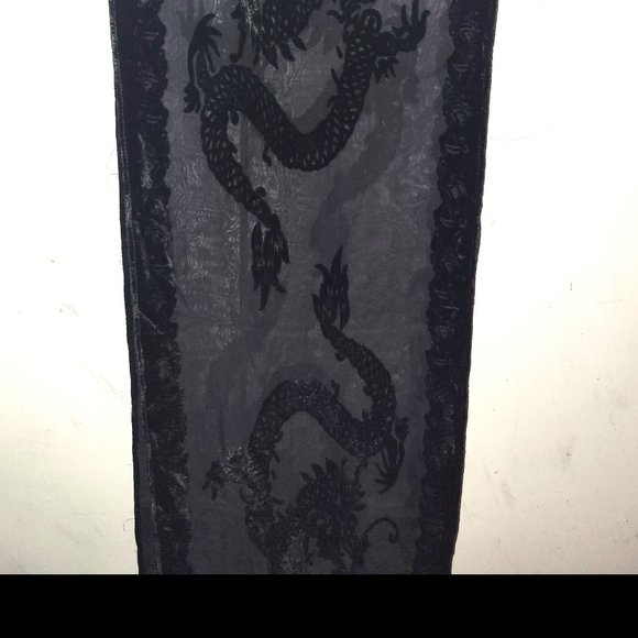 Laura Biagiotti Black Velvet/Silk Patterned Semi-Sheer Scarf - Picture 3 of 4